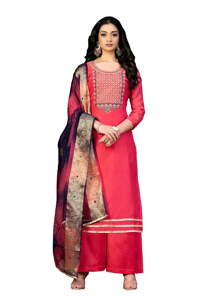 Elegant Cotton Embroidered Dress Material with Dupatta