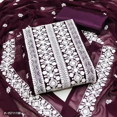 Elegant Purple Georgette Embroidered Dress Material with Dupatta For Women