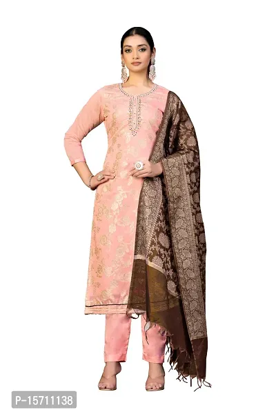 Elegant Peach Banarasi Jacquard  Dress Material with Dupatta For Women