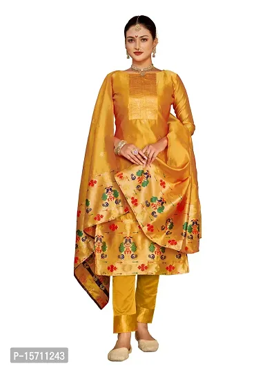 Elegant Yellow Taffeta Silk  Dress Material with Dupatta For Women-thumb0