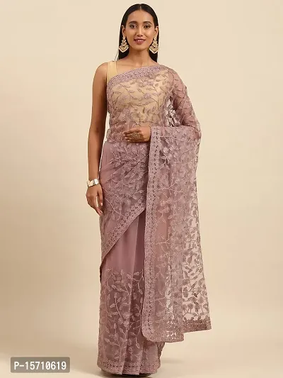 Beautiful Net Embellished Saree With Blouse Piece-thumb0