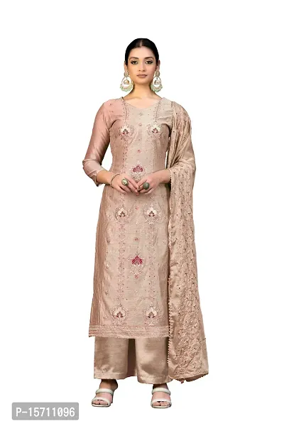 Elegant Modal Chanderi Embroidered Dress Material with Dupatta For Women