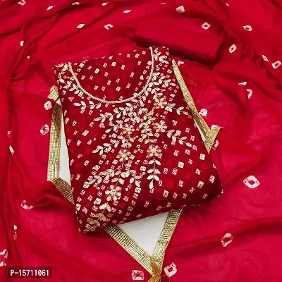 Elegant Red Premium Jam Cotton Printed Dress Material with Dupatta For Women