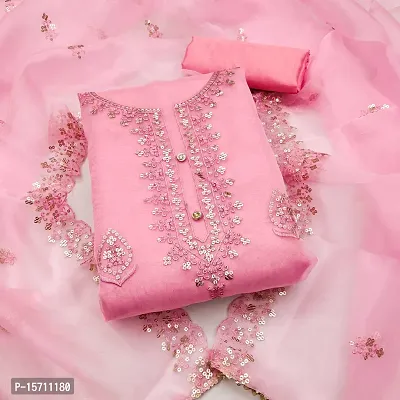 Elegant Pink Organza Embroidered Dress Material with Dupatta For Women