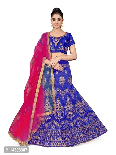 Trendy Women Semi-Stiched Heavy Zari Embroidery,Daimond And Fancy Border With Embroidered Dupatta And Blouse Silk Lehenga Choli