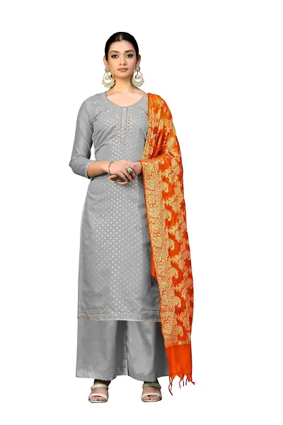Stylish Banarasi Silk Embroidered Dress Material with Dupatta