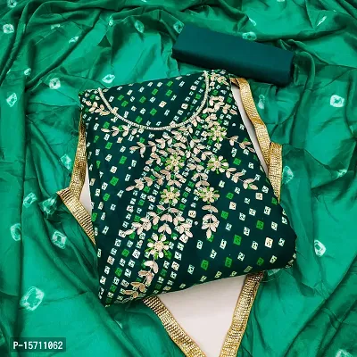 Elegant Green Premium Jam Cotton Printed Dress Material with Dupatta For Women