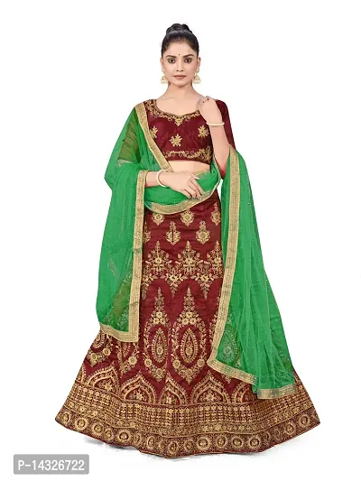 Trendy Women Semi-Stiched Heavy Zari Embroidery,Daimond And Fancy Border With Embroidered Dupatta And Blouse Silk Lehenga Choli-thumb0