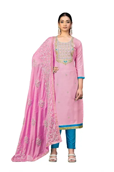 Stylish Cotton Embroidered Dress Material with Dupatta