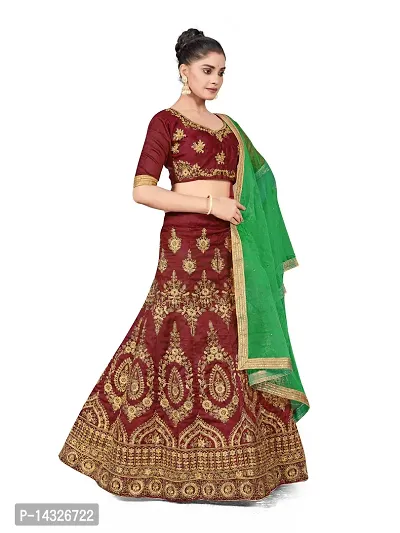 Trendy Women Semi-Stiched Heavy Zari Embroidery,Daimond And Fancy Border With Embroidered Dupatta And Blouse Silk Lehenga Choli-thumb4