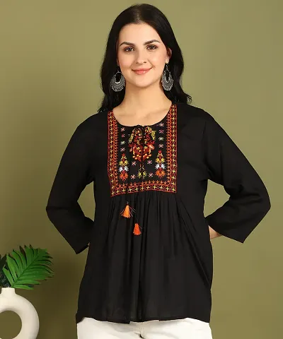 Stylish Rayon Embroidered Short Kurti