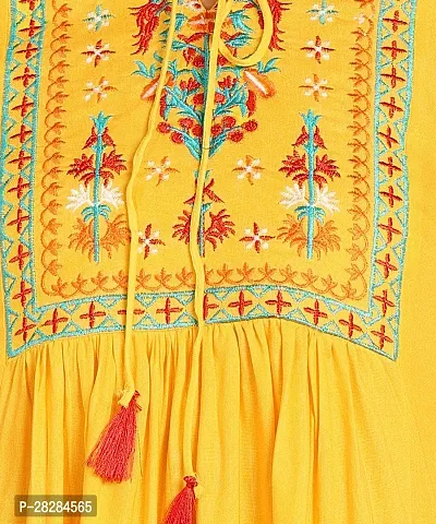 Stylish Yellow Rayon Embroidered Flare Style Short Kurti for Women-thumb4