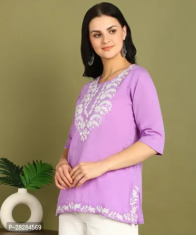 Stylish Purple Cotton Embroidered Straight Short Kurti for Women-thumb3