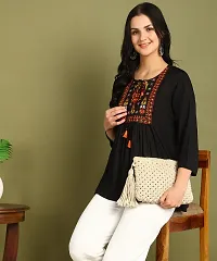 Stylish Black Rayon Embroidered Flare Style Short Kurti for Women-thumb2