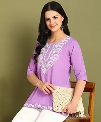 Stylish Purple Cotton Embroidered Straight Short Kurti for Women-thumb3