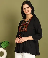 Stylish Black Rayon Embroidered Flare Style Short Kurti for Women-thumb4