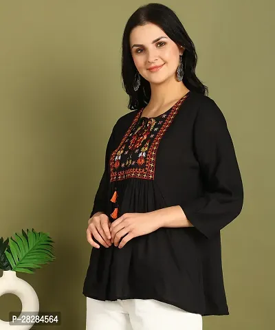 Stylish Black Rayon Embroidered Flare Style Short Kurti for Women-thumb5