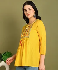 Stylish Yellow Rayon Embroidered Flare Style Short Kurti for Women-thumb4