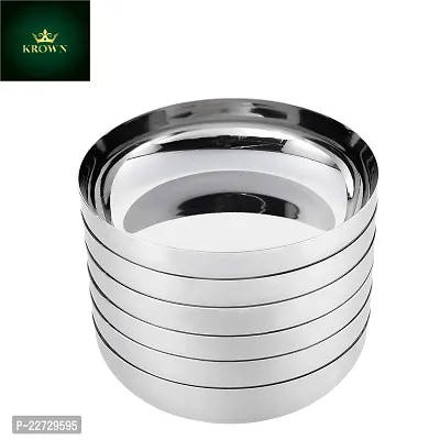 KROWNreg; Stainless Steel Elyssa/Halwa Plates Set - Deep Apple Shape Bowl (Katori) | Heavy Gauge Dessert Plates | Breakfast/Snacks Plates | with Mirror Finish (Pack of 6) - Diameter 11.5cm