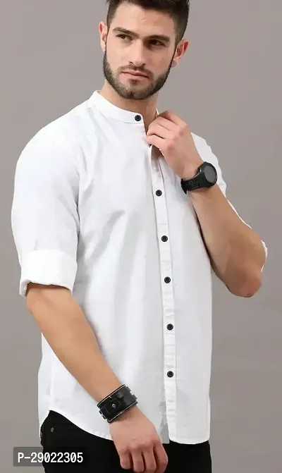 Stylish White Cotton Blend Solid Casual Shirt For Men-thumb0