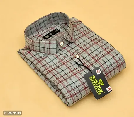 Stylish Grey Cotton Blend Checked Casual Shirt For Men