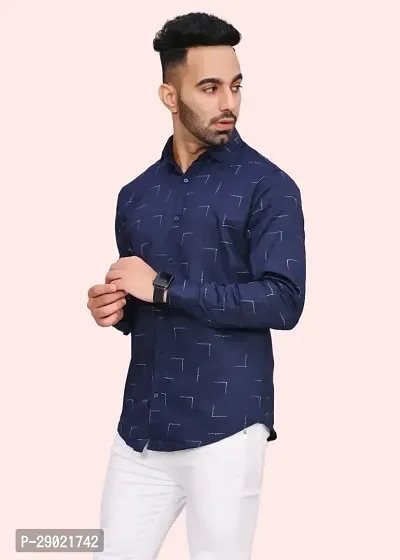 Stylish Blue Cotton Blend Printed Casual Shirt For Men-thumb0