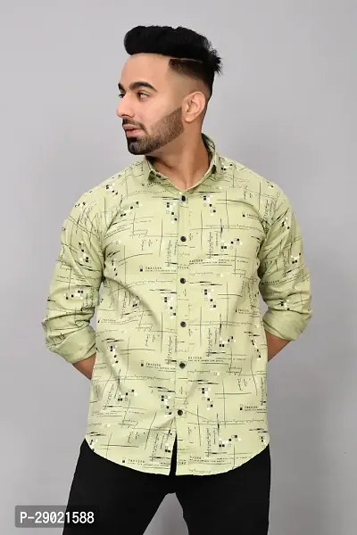 Stylish Green Cotton Blend Printed Casual Shirt For Men-thumb2