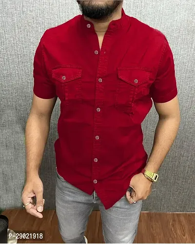 Stylish Red Cotton Blend Solid Casual Shirt For Men-thumb0