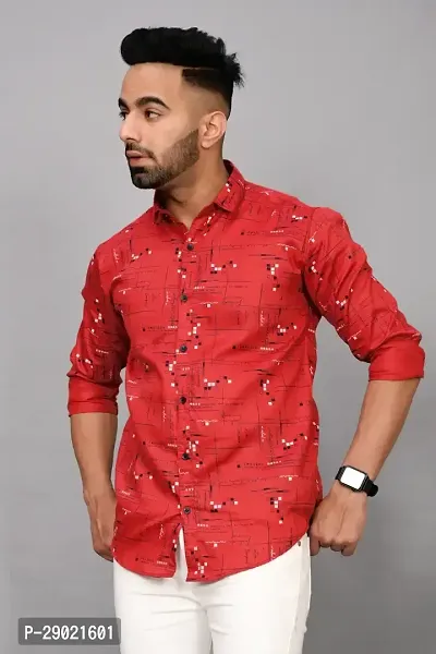 Stylish Red Cotton Blend Printed Casual Shirt For Men-thumb5