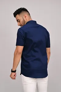 Reliable Navy Blue Cotton Blend Solid Casual Shirt For Men-thumb1