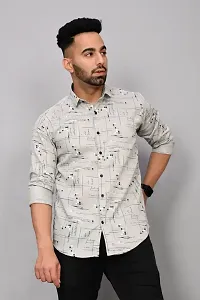 Stylish Beige Cotton Blend Printed Casual Shirt For Men-thumb1