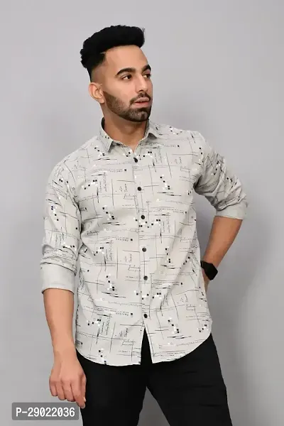 Stylish Beige Cotton Blend Printed Casual Shirt For Men-thumb2