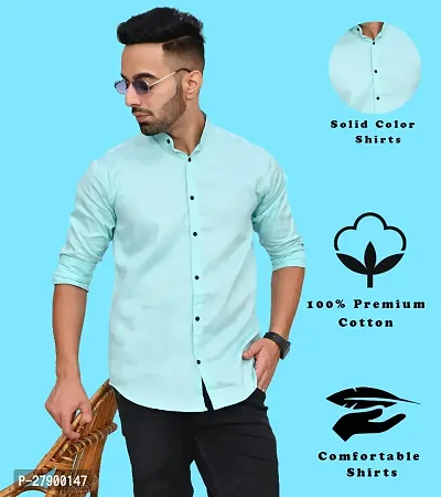 Elegant Cotton Blend Solid Long Sleeves Casual Shirts For Men-thumb0