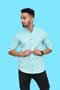 Stylish Blue Cotton Blend Solid Casual Shirt For Men-thumb3