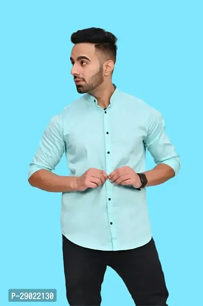 Stylish Blue Cotton Blend Solid Casual Shirt For Men-thumb4