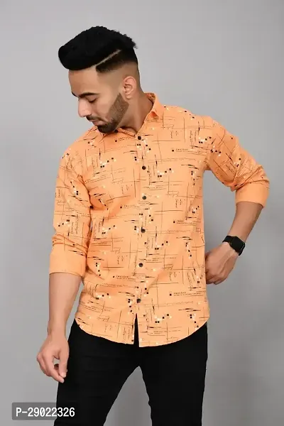 Stylish Peach Cotton Blend Printed Casual Shirt For Men-thumb5