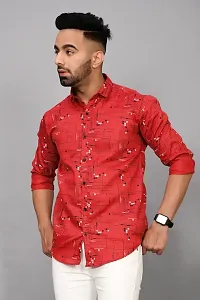 Stylish Red Cotton Blend Printed Casual Shirt For Men-thumb4