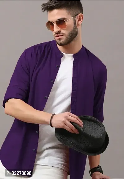 Reliable Purple Cotton Blend Solid Casual Shirt For Men-thumb0