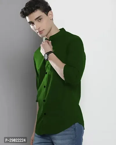 Stylish Green Cotton Blend Solid Casual Shirt For Men-thumb3