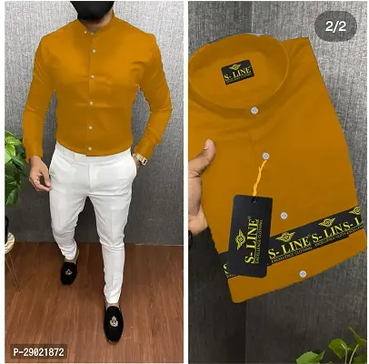 Stylish Yellow Cotton Blend Solid Casual Shirt For Men-thumb0