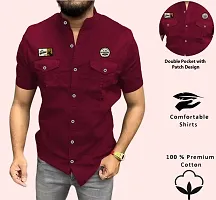 Elegant Cotton Blend Self Pattern Short Sleeves Casual Shirts For Men-thumb2