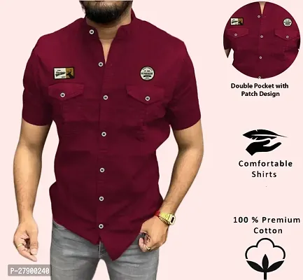 Elegant Cotton Blend Self Pattern Short Sleeves Casual Shirts For Men-thumb3