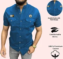 Reliable Navy Blue Cotton Blend Solid Casual Shirt For Men-thumb2