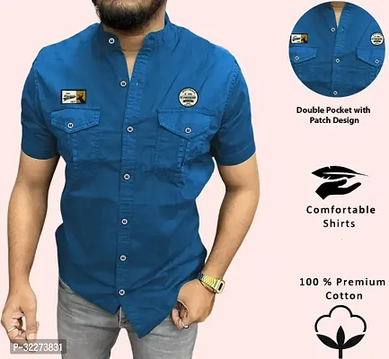 Reliable Navy Blue Cotton Blend Solid Casual Shirt For Men-thumb3