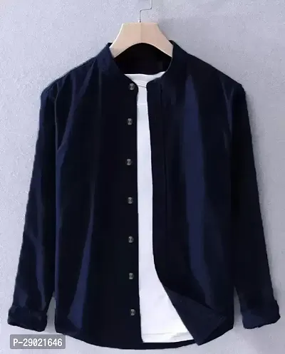 Stylish Navy Blue Cotton Blend Solid Casual Shirt For Men