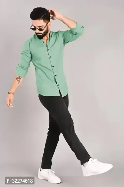 Reliable Green Cotton Blend Solid Casual Shirt For Men-thumb0