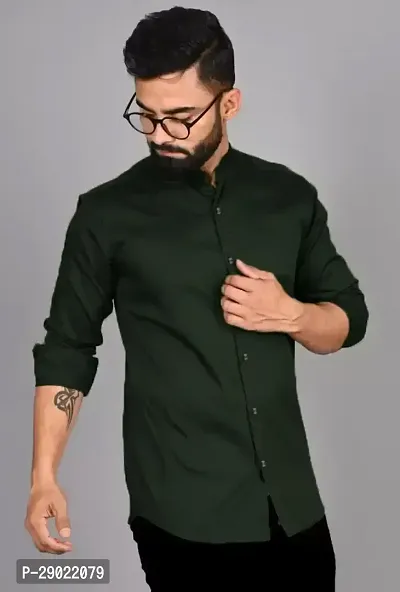 Stylish Green Cotton Blend Solid Casual Shirt For Men-thumb0