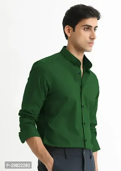 Stylish Green Cotton Blend Solid Casual Shirt For Men-thumb3