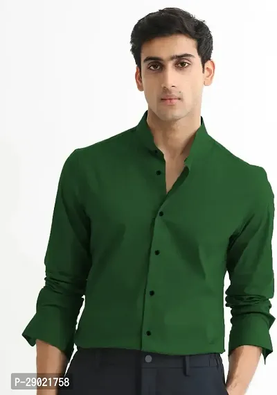 Stylish Green Cotton Blend Solid Casual Shirt For Men-thumb0