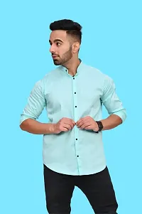 Stylish Turquoise Cotton Blend Solid Casual Shirt For Men-thumb4